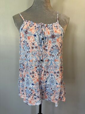 Hippie Rose Blue & Coral Paisley Spaghetti Strap Tank NEW M